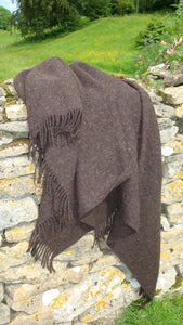 Natural 100% wool Leno throw -dark brown-Cotswold weavers