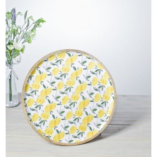 Handcrafted Enamelled Wooden Platter -35cm -Lemon pattern-from Petti Rossi