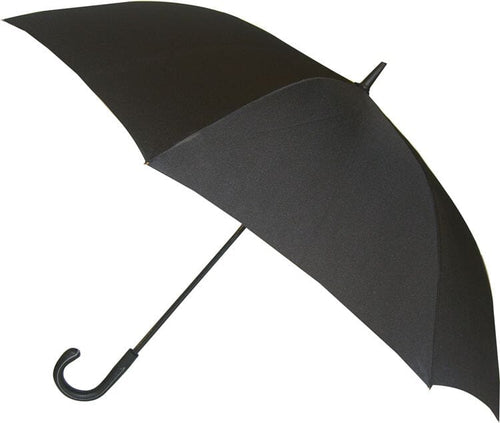 Sturdy Classic Men's black stick umbrella with faux leather stitched handle