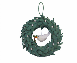 Felted wool Traditional Christmas  Wreath with peace Dove .Ethically made in Nepal