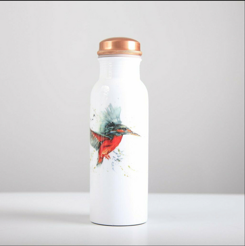 Enamelled Copper Water Bottle 750ml - Kingfisher Design
