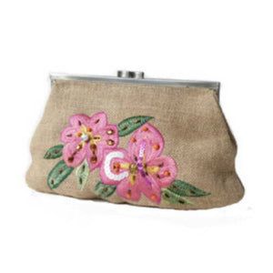 Eco-friendly Jute Clutch bag with pink flowers