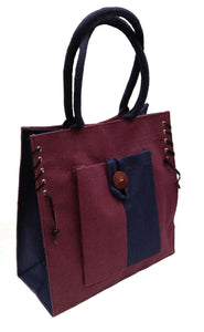 Eco-friendly Jute shopper bag -Aubergine /Navy