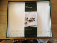 White lace edged linen table runner from McCaws in Norther Ireland - 14" x 52"